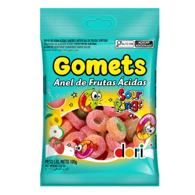 Balas Gomets Anel de Frutas Ácidas Sour Rings Sabores Sortidos 100g