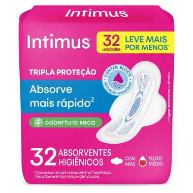 Absorvente Externo Intimus Tripla Proteção Cobertura Seca com Abas 32 Unidades