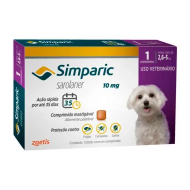 Simparic 10mg para Cães de 2,6 a 5kg com 1 Comprimido Mastigável