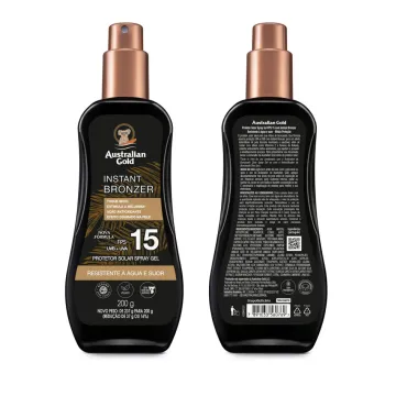 Protetor Solar Australian Gold Instant Bronzer FPS 15 Spray Gel com 200g