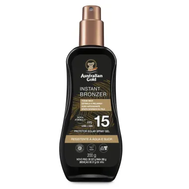 Protetor Solar Australian Gold Instant Bronzer FPS 15 Spray Gel com 200g