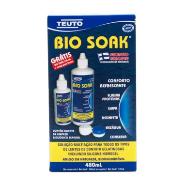 Bio Soak Solução Multiação para Lentes de Contato Gelatinosas e Silicone Hidrogel 360ml + Grátis 120ml + Estojo para Lentes