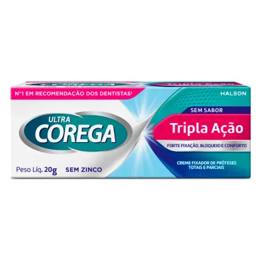 Corega Ultra Tripla Ação Fixador de Dentadura Sem Sabor 20g