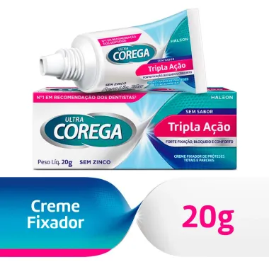 Corega Ultra Tripla Ação Fixador de Dentadura Sem Sabor 20g