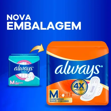 Absorvente Always Suave Tamanho M com Abas 8 Unidades