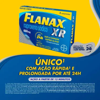 Flanax XR 660mg Bayer Analgésico com 8 Comprimidos Revestidos de Liberação Prolongada