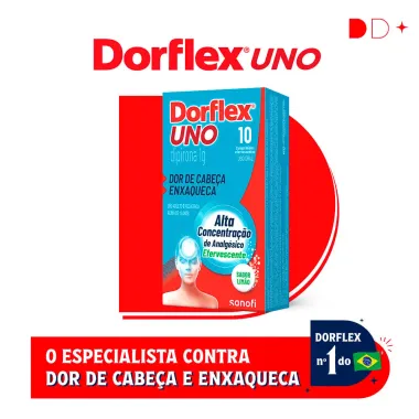 Dorflex UNO Enxaqueca Dipirona 1G 10 Comprimidos Efervescentes
