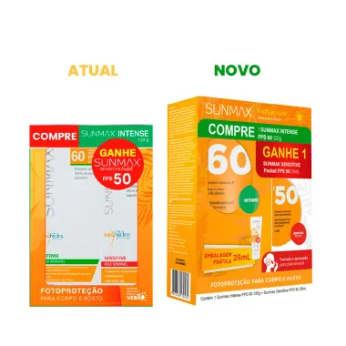 Kit Protetor Solar Sunmax Intense FPS 60 120g e Ganhe Sunmax Sensitive Pocket FPS 50 25ml