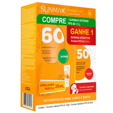 Kit Protetor Solar Sunmax Intense FPS 60 120g e Ganhe Sunmax Sensitive Pocket FPS 50 25ml