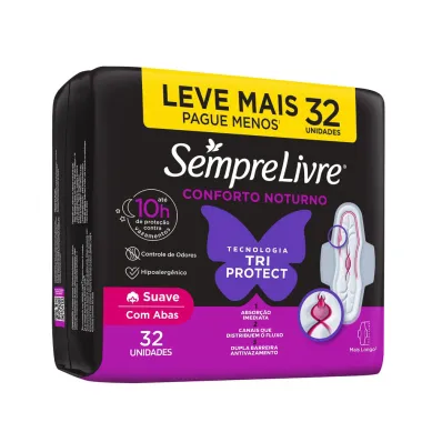 Absorvente Externo Sempre Livre Conforto Noturno Suave 32 Unidades Leve Mais Por Menos