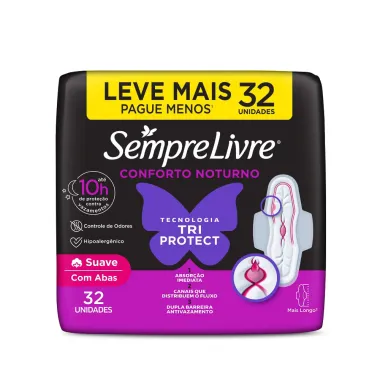 Absorvente Externo Sempre Livre Conforto Noturno Suave 32 Unidades Leve Mais Por Menos