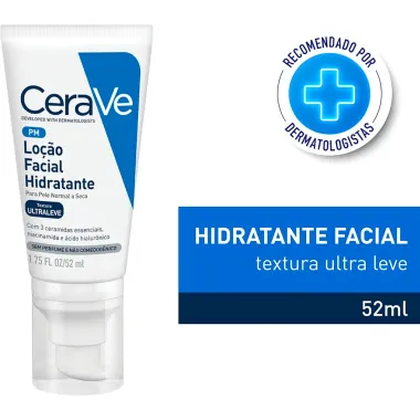 CeraVe Lo&ccedil;&atilde;o Facial Hidratante PM Ultraleve Pele Normal a Seca Sem Perfume 52ml
