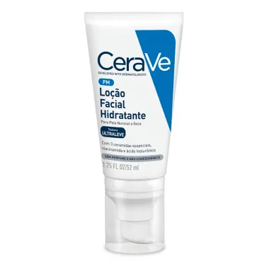 CeraVe Lo&ccedil;&atilde;o Facial Hidratante PM Ultraleve Pele Normal a Seca Sem Perfume 52ml