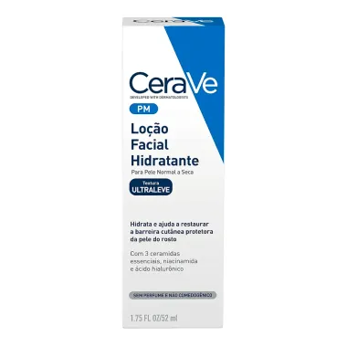 CeraVe Lo&ccedil;&atilde;o Facial Hidratante PM Ultraleve Pele Normal a Seca Sem Perfume 52ml