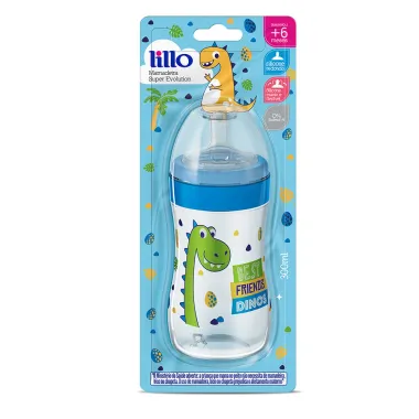 Mamadeira Lillo Super Evolution Magia Bico de Silicone 6+ Meses Azul Desenhos Sortidos 300ml