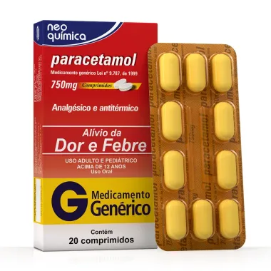 Paracetamol 750mg Neo Química Genérico com 20 Comprimidos