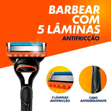 Aparelho de Barbear Gillette Fusion5 Recarreg&aacute;vel + 1 Carga