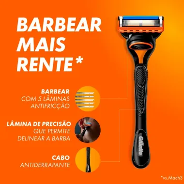Aparelho de Barbear Gillette Fusion5 Recarreg&aacute;vel + 1 Carga