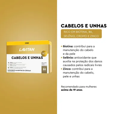 Lavitan Cabelos e Unhas Suplemento Alimenta com 30 Cápsulas