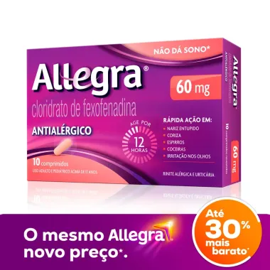 Allegra 60mg Antial&eacute;rgico com 10 Comprimidos