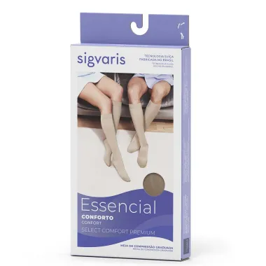 Meia Panturrilha (3/4) Sigvaris Select Comfort Premium 20-30 mmHg M (Tamanho Médio) Normal, Ponteira Aberta, Cor Natural