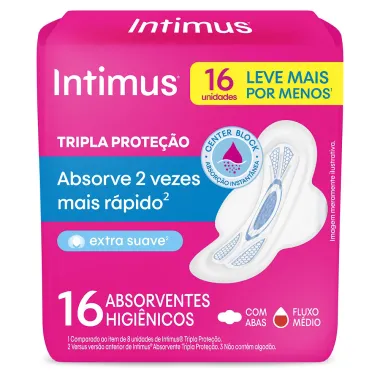 Absorvente Intimus Gel Tripla Proteção Cobertura Suave Com Abas Leve 16 Pague 14