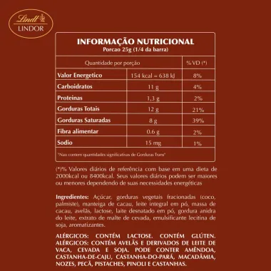 Chocolate Lindt Lindor ao Leite Hazelnut Single 100g