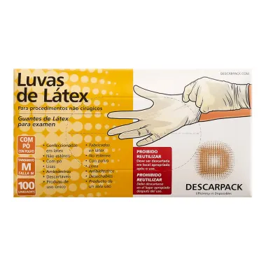 Luvas de Látex para Procedimentos Descarpack Não Estéril com Pó Tamanho M 100 Unidades