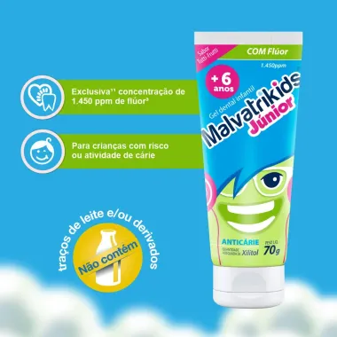 Gel Dental Malvatrikids Júnior Com Flúor + Xilitol com 70g