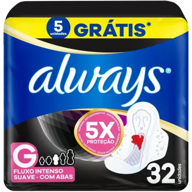 Absorvente Always Noturno Suave Tamanho G com Abas 32 Unidades