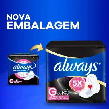 Absorvente Always Noturno Suave Tamanho G com Abas 32 Unidades