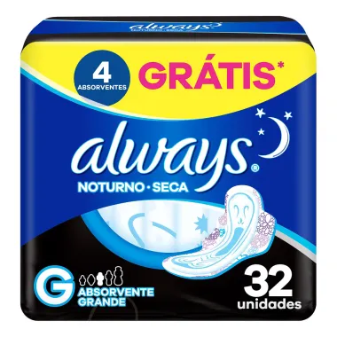 Absorvente Always Noites Tranquilas Seca com Abas 32 Unidades