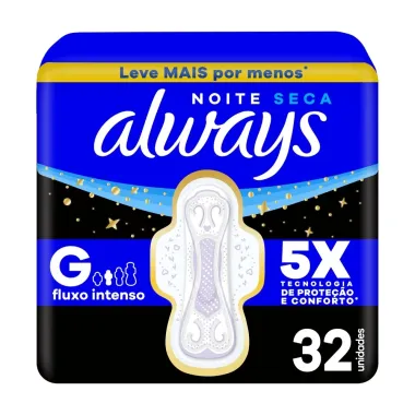 Absorvente Always Noites Tranquilas Seca com Abas 32 Unidades