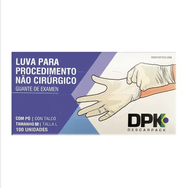 Luva de Látex para Procedimento DPK Descartável Não Estéril com Pó Tamanho M 100 Unidades