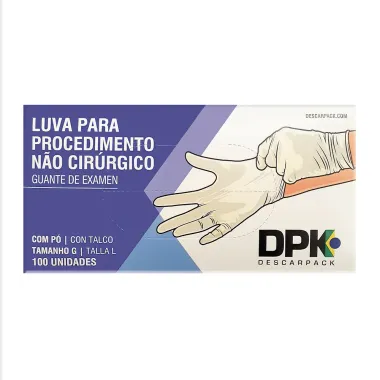 Luva de Látex para Procedimento DPK Descartável Não Estéril com Pó Tamanho G 100 Unidades