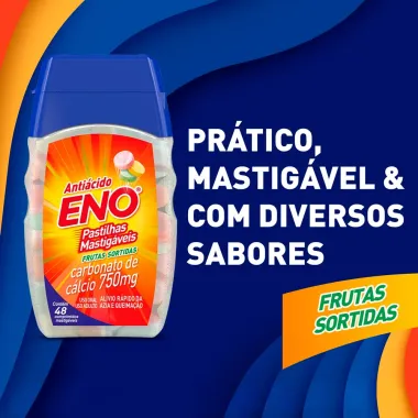 Eno Antiácido Pastilhas Mastigáveis Sabor Frutas Sortidas com 48 Comprimidos Mastigáveis
