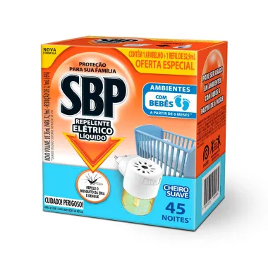 Repelente Elétrico Líquido SBP 45 Noites Cheiro Suave com 1 Aparelho + 1 Refil de 35ml Oferta Especial