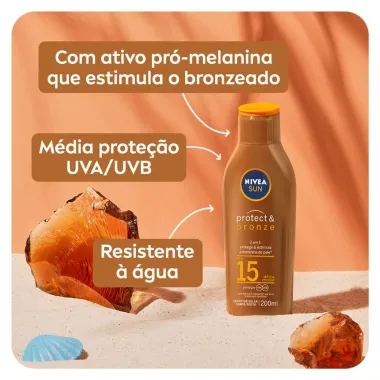 Protetor Solar Nivea Sun Protect & Bronze FPS 15 Lo&ccedil;&atilde;o 200ml