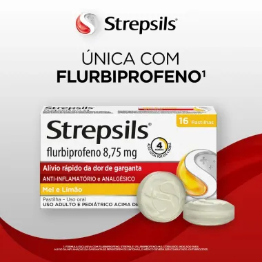 Pastilhas para Garganta Strepsils Sabor Mel e Lim&atilde;o 16 Pastilhas