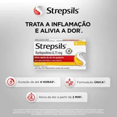 Pastilhas para Garganta Strepsils Sabor Mel e Lim&atilde;o 16 Pastilhas
