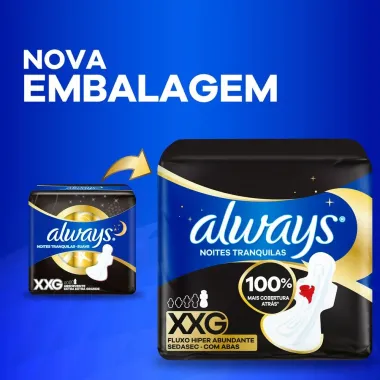 Absorvente Always Noites Tranquilas Suave com Abas Tamanho XXG 10 Unidades