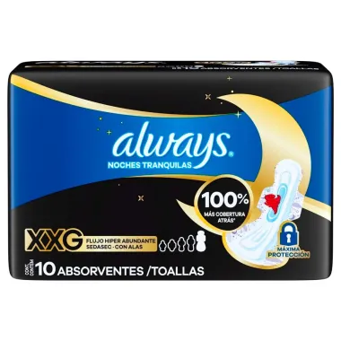 Absorvente Always Noites Tranquilas Suave com Abas Tamanho XXG 10 Unidades