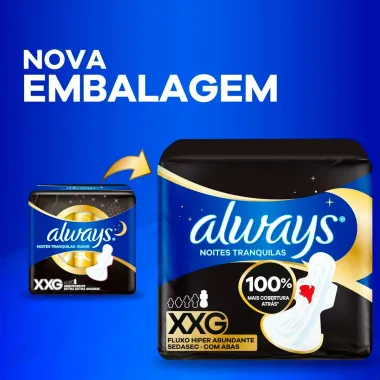 Absorvente Always Noites Tranquilas Suave com Abas Tamanho XXG 10 Unidades