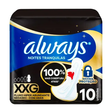 Absorvente Always Noites Tranquilas Suave com Abas Tamanho XXG 10 Unidades