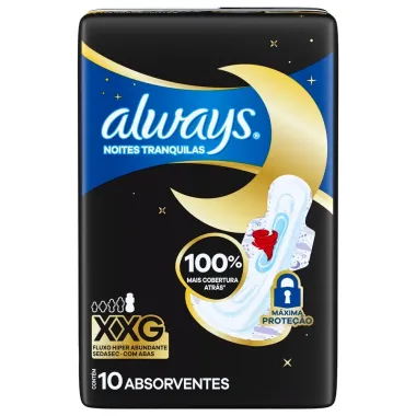 Absorvente Always Noites Tranquilas Suave com Abas Tamanho XXG 10 Unidades
