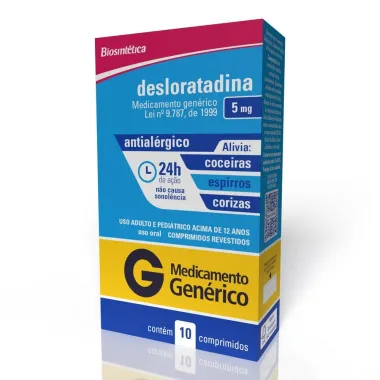 Desloratadina 5mg Biosint&eacute;tica Gen&eacute;rico com 10 Comprimidos