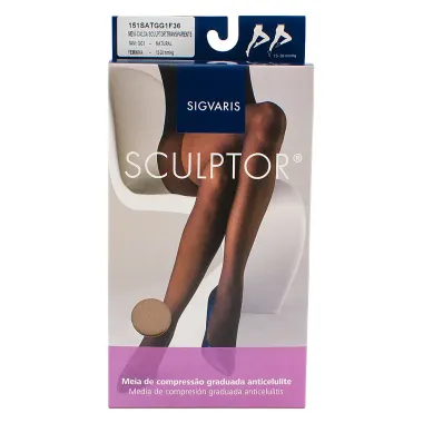 Meia Calça Anticelulite Sigvaris Sculptor 15-20mmHg GG (Tamanho Extra Grande) Curto (GG1) Cor Natural Ponteira Fechada