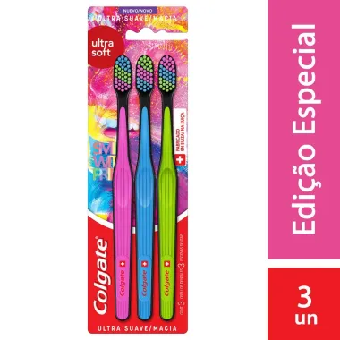 Escova Dental Colgate Ultra Soft Macia Cores Sortidas 3 Unidades