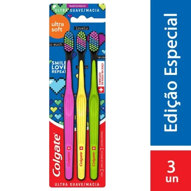 Escova Dental Colgate Ultra Soft Macia Cores Sortidas 3 Unidades