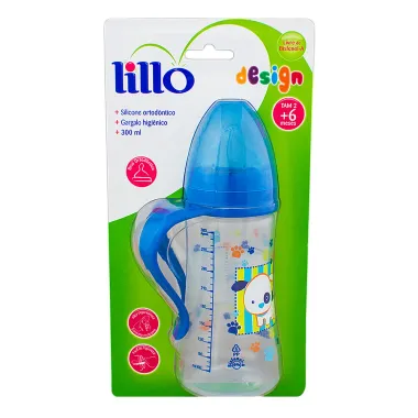 Mamadeira Lillo Design Bico de Silicone Ortodôntico 6+ Meses Azul 300ml